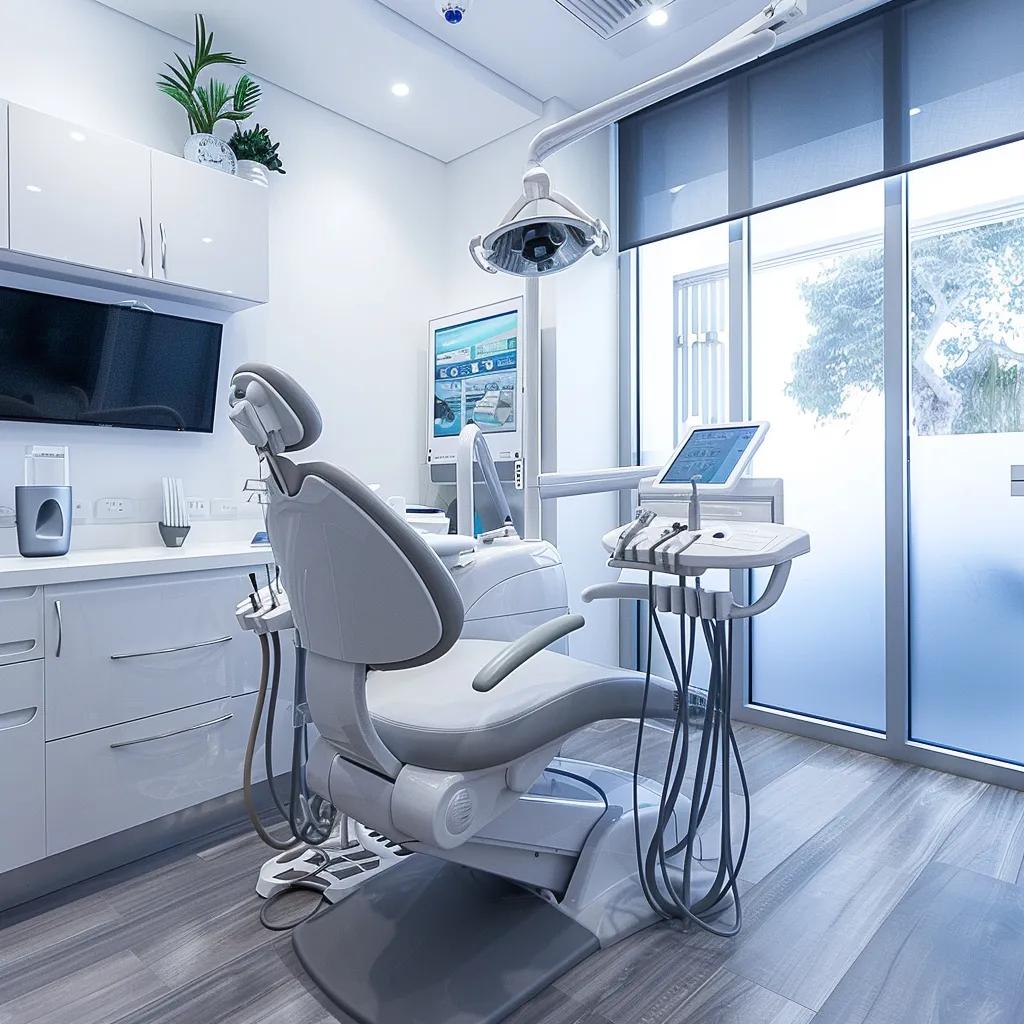 a modern dental clinic in sandgate, featuring sleek equipment and a welcoming, pristine environment, designed to convey comprehensive dental care options.